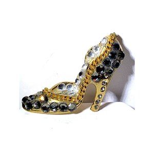 ACONDA Vintage Gold Tone and Rhinestone HIgh Heel Brooch